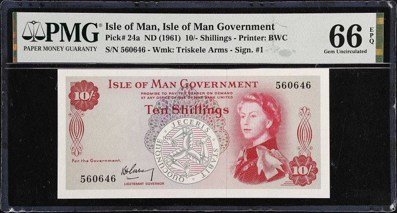 ISLE OF MAN. Isle of Man Government. 10 Shillings, ND (1961). P-24a. PMG Gem Unc...