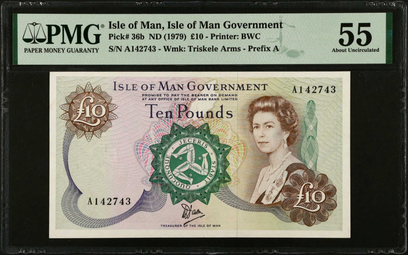 ISLE OF MAN. Isle of Man Government. 10 Pounds, ND (1979). P-36b. PMG About Unci...