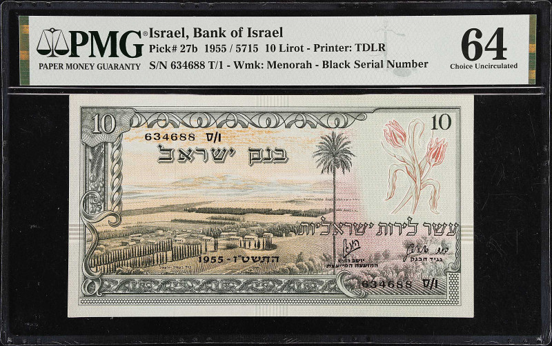 ISRAEL. Bank of Israel. 10 Lirot, 1955. P-27b. PMG Choice Uncirculated 64.
Esti...