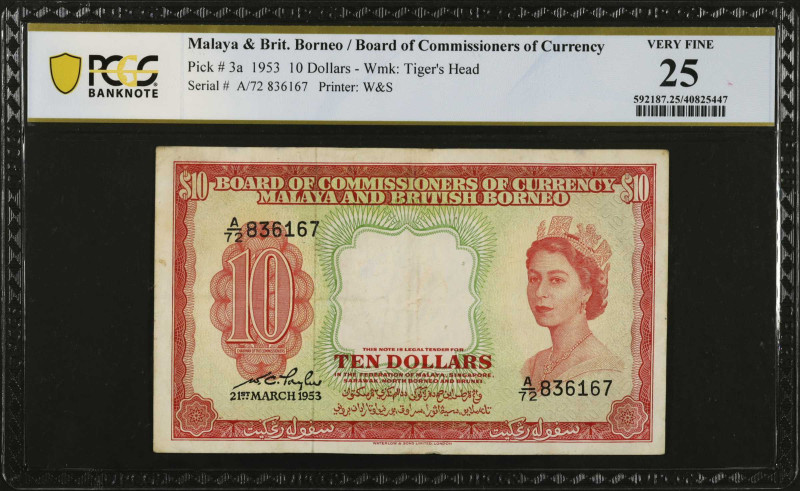 MALAYA AND BRITISH BORNEO. Board of Commissioners of Currency. 10 Dollars, 1953....