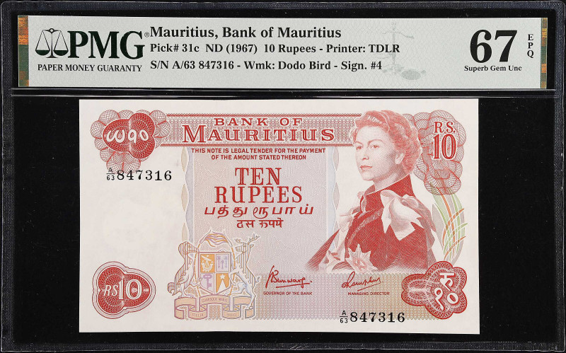 MAURITIUS. Bank of Mauritius. 10 Rupees, ND (1967). P-31c. PMG Superb Gem Uncirc...