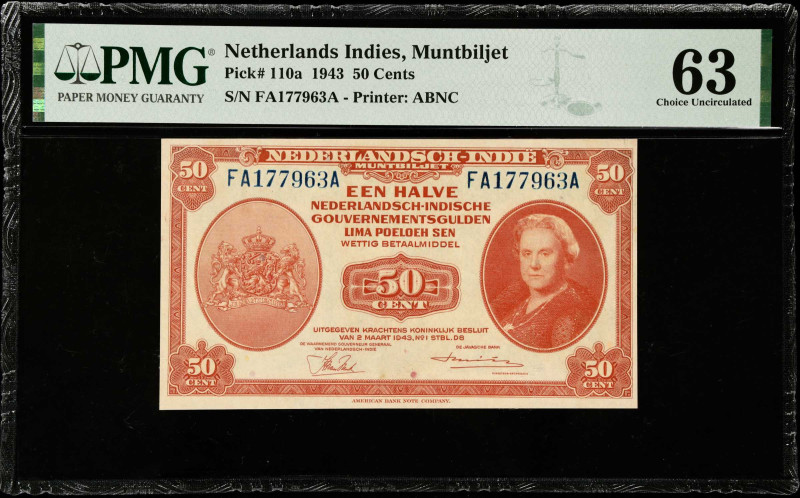 NETHERLANDS INDIES. Muntbiljet. 50 Cents, 1943. P-110a. PMG Choice Uncirculated ...