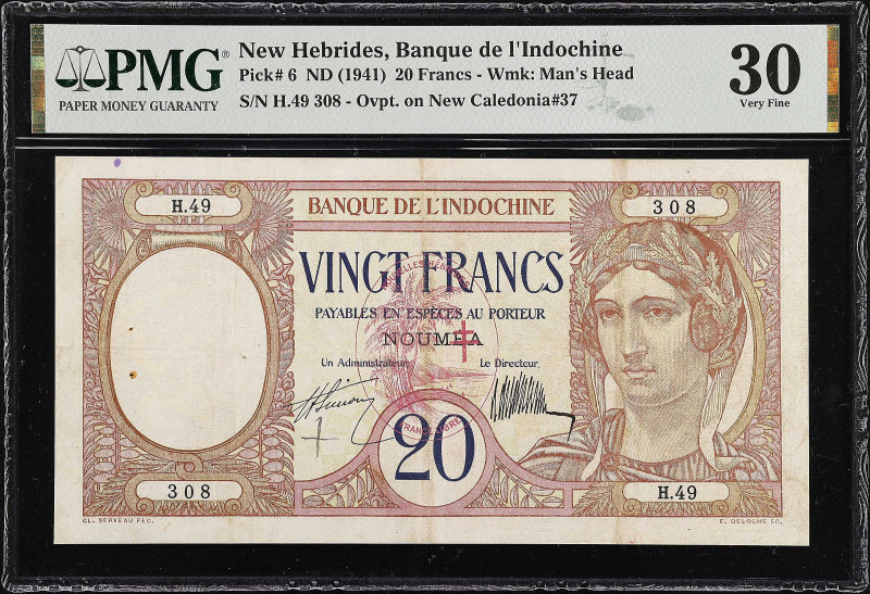 NEW HEBRIDES. Banque de l'Indochine. 20 Francs, ND (1941). P-6. PMG Very Fine 30...