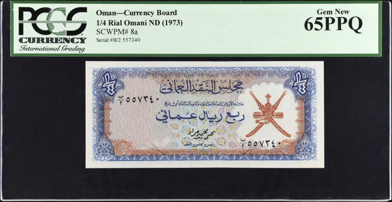 OMAN. Oman Currency Board. 1/4 Rial Omani, ND (1973). P-8a. PCGS Currency Gem Ne...