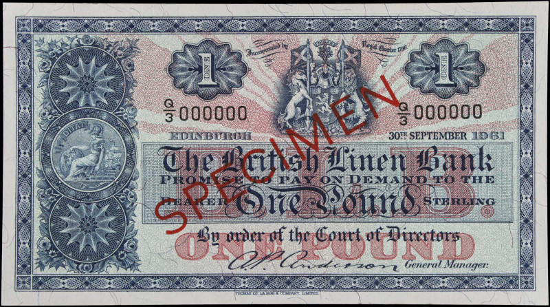 SCOTLAND. The British Linen Bank. 1 Pound, 1961. P-162s. Specimen. About Uncircu...