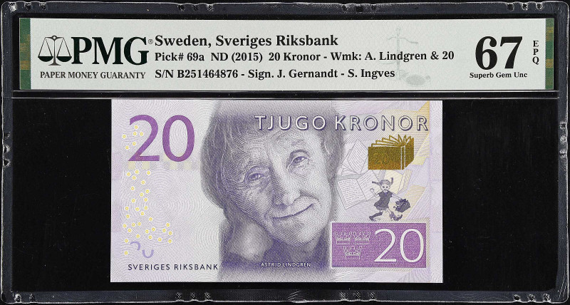 SWEDEN. Sveriges Riksbank. 20 Kronor, ND (2015). P-69a. PMG Superb Gem Uncircula...