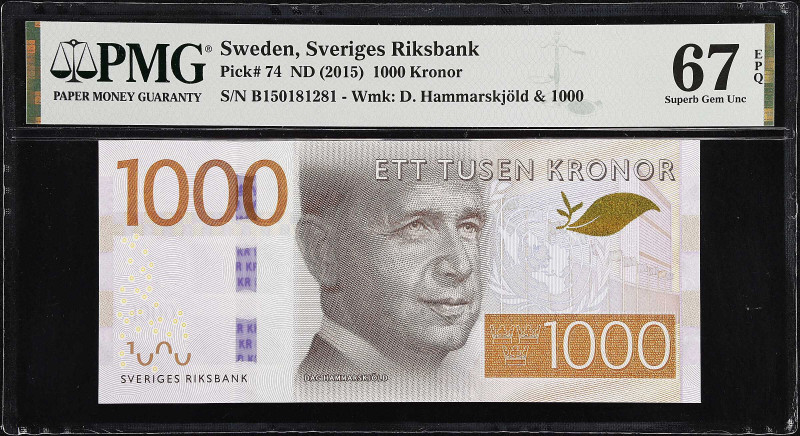 SWEDEN. Sveriges Riksbank. 1000 Kronor, ND (2015). P-74. PMG Superb Gem Uncircul...