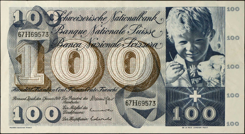 SWITZERLAND. Schweiserische Nationalbank. 100 Franken, 1970. P-49. Very Fine.
E...