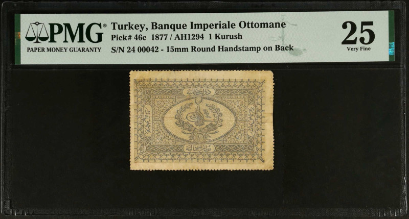 TURKEY. Banque Imperiale Ottomane. 1 Kurush, 1877. P-46c. PMG Very Fine 25.
Est...