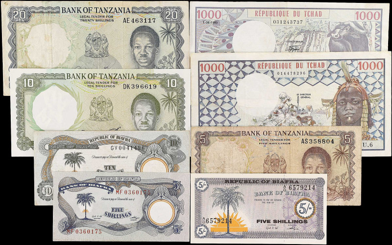 MIXED LOTS. Lot of (8). Biafra, Chad & Tanzania. Mixed Banks. Mixed Denomination...