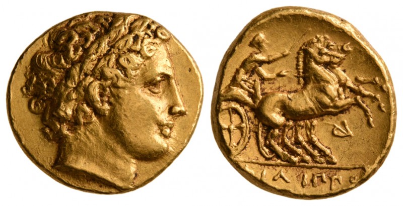 Kings of Macedon. Philip II, 323-315 BC. AV Stater.(8.5 g, 18.72 mm)
Laureate h...