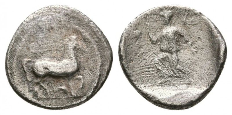 THESSALY, Larissa. 460-400 BC. AR Obol (1.0g 11.4mm).
 Horse prancing right; st...