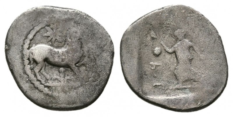THESSALY, Larissa. 460-400 BC. AR Obol (0.7g 12.1mm).
 Horse prancing right; st...