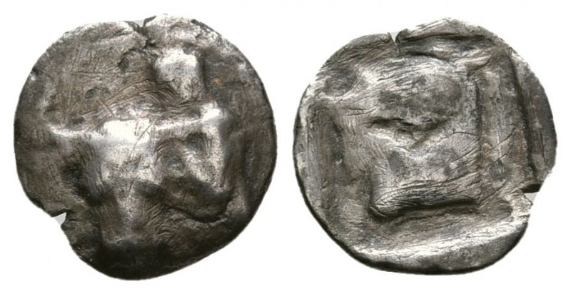 Thessaly, Larissa. . 462/1-460 BC. AR Obol (0.65 g. 9.9 mm.). 
 Head of bull fa...