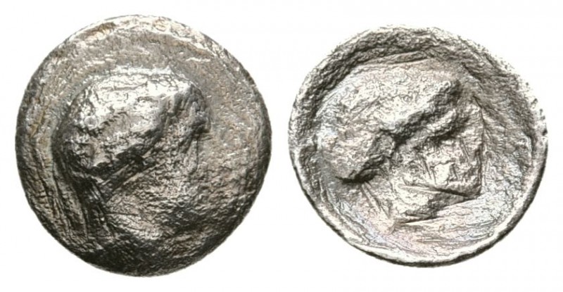 THESSALY, Phalanna. Mid 4th century BC. AR Hemiobol (0.45g 9.18mm). 
 Bare head...
