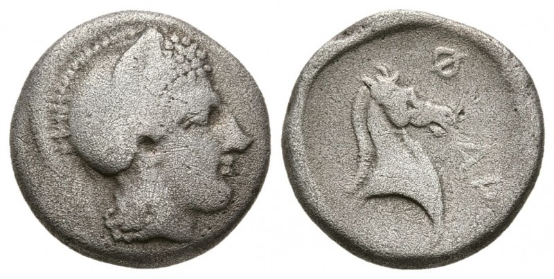 Thessaly, Pharsalos AR Hemidrachm. 480-440 BC. (2.9g 14.4mm)
 Head of Athena ri...