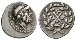 Achaia, Achaian League. Elis. Circa 86-50 BC. Triobol – Hemidrachm (2.35 g, 16.2 mm). 
 Laureate head of Zeus right / 
 Achaian League monogram; mon...