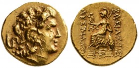 Kingdom of Pontus. Mithridates VI Eupator. 120-63 BC. AV Stater (8.27 g, 19.20 mm)
Kallatis mint. Struck in the name of Lysimachos of Thrace, circa 8...