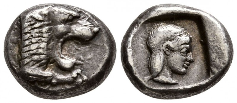 Knidos,Caria Circa. 475-460 BC. Ar Drachm (6.2g 16.45 mm)
 Forepart of lion rig...