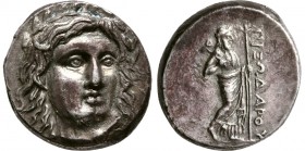 SATRAPS of CARIA. Pixodaros. Circa 341/0-336/5 BC. AR Didrachm (6.75 g,18.69 mm). 
 Halikarnassos mint. Laureate head of Apollo facing slightly right...