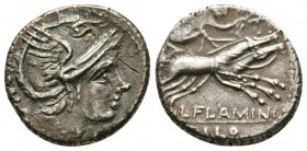 L. Flaminius Chilo,Rome.Circa 109-108 BC. AR Denarius (3.7 g. 17.97 mm). 
 Helmeted head of Roma right; ROMA behind, X under chin/
 L FLAMINI over C...