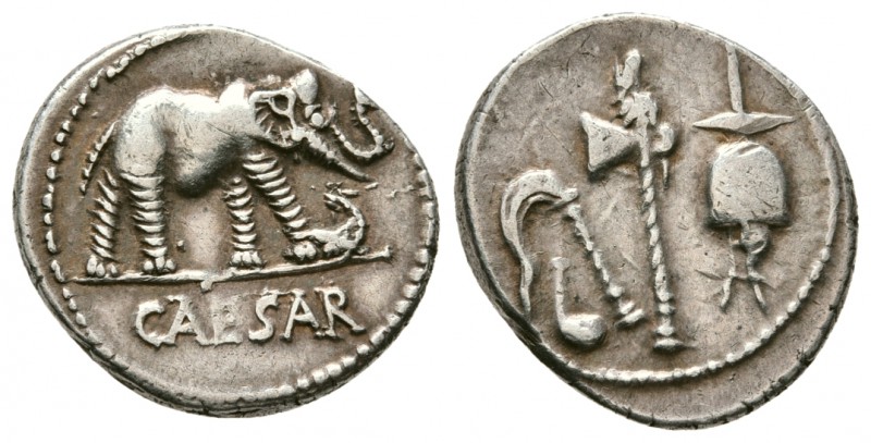 Julius Caesar. April-August 49 BC. AR Denarius (4.0 g,18.44 mm). Military mint t...