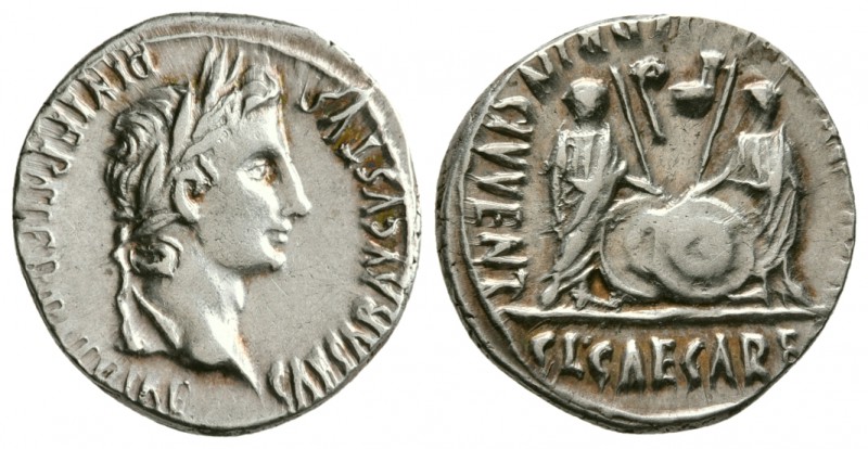 Augustus, Lugdunum, 2 BC - AD 12. AR Denarius.(3.8 g, 19.10 mm)
 CAESAR AVGVSTV...