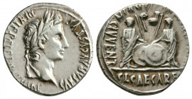 Augustus, Lugdunum, 2 BC - AD 12. AR Denarius.(3.8 g, 19.10 mm)
 CAESAR AVGVSTVS DIVI F PATER PATRIAE. Laureate head right./
 AVGVSTI F COS DESIG PR...