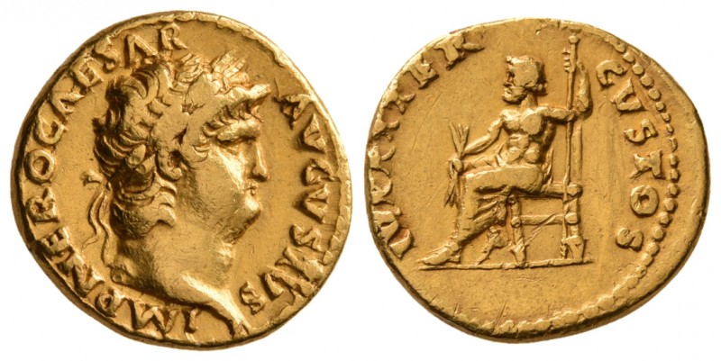Nero. AD 54-68. AV Aureus, (7.4 g, 18.1 mm). 
 Rome mint. Struck AD 66-67. 
 I...