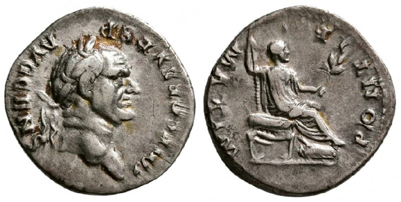 Vespasian. AD 73, AR Denarius, (3.07 g, 19 mm)
 Rome,
 IMP CAES VESP AVG CENS,...