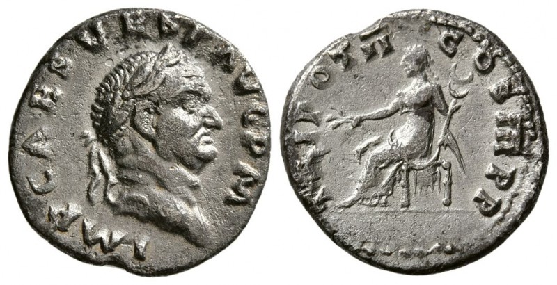 Vespasian AD. 69-79, AR Denarius, (2.3 g, 18.03 mm)
 Rome mint, AD. 70-72. 
 L...