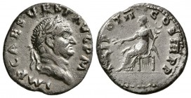 Vespasian AD. 69-79, AR Denarius, (2.3 g, 18.03 mm)
 Rome mint, AD. 70-72. 
 Laureate head of Vespasian right,IMP CAES VESP AVG P M./
 Seated figur...