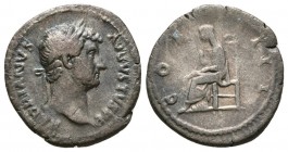 Hadrian, AD. 117-138. AR Denarius, (2.80 g, 18.85 mm)
 AD 128. Laureate head of Hadrian right, slight drapery 
 on far shoulder / COS III, Pudicitia...