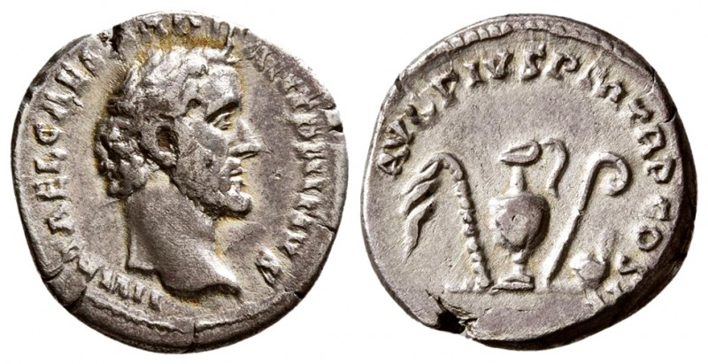 Antoninus Pius, AD.138-161. AR Denarius, (2.70 g, 17.60 mm)
 IMP T AEL CAES HAD...