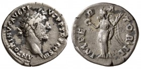 Antoninus Pius, AD.138-161. AR Denarius, (3.10 g, 17.92 mm)
 ANTONINVS AVG PIVS P P TR P COS III, laureate head right / IMPERATOR II, Victory standin...