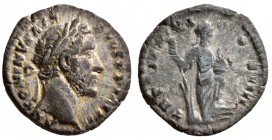 Antoninus Pius, AD. 138-161. AR Denarius, (2.50 g, 17.51 mm)
 ANTONINVS AVG PIVS P P IMP II, laureate head right./
 TR POT XXI COS IIII, Fortuna sta...