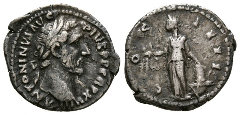 Antoninus Pius. Died AD 161. AR Denarius (3.2 g, 17.88 mm). 
 Rome. AD 151-152....