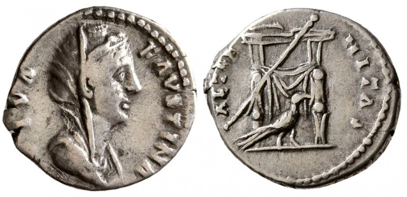 Diva Faustina I. Died AD 140/1. AR Denarius (3.40 g, 16.65 mm)
 Rome. Struck un...