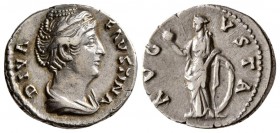 Diva Faustina I. Died AD. 140/1. AR Denarius (3 g, 17.10 mm)
 Rome mint. Struck under Antoninus Pius, circa AD 146-161. 
 Draped bust right / 
 Ven...