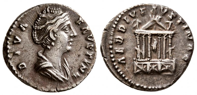 Diva Faustina I. Died AD. 140/1. AR Denarius (3 g, 17.24 mm)
 Rome mint. Struck...