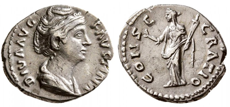Diva Faustina I. Died AD. 140/1. AR Denarius (3 g, 18.30 mm)
 Rome mint. Struck...