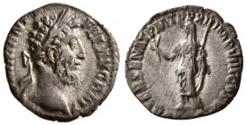 Commodus, AD. 177-192. AR Denarius. (2.30 g, 16.62 mm)
 Rome.
 COMM ANT P FEL AVG BRIT.Laureate head right./
 PATER SENAT P M TR P XII IMP VIII COS...