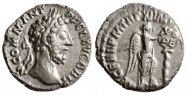 Commodus, AD. 186-7. AR Denarius (2.40g 17.20mm)
 Laureate head / 
 Victory standing inscribing shield set on palm. 
 RIC.136.
 Very Fine