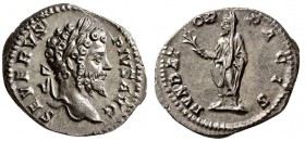 Septimius Severus. AD 202-210. AR Denarius. (4.20 g, 17.60cm)
 Rome.
 SEVERVS PIVS AVG, laureate head right / 
 FVNADTOR PACIS, Septimius, veiled, ...