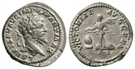 Septimius Severus. AD 202-210. AR Denarius. (3.20 g, 19.33mm) 
 Laodicea ad Mare.
 L SEPT SEV AVG IMP XI PART MAX. Laureate head right./
 VICTORIAE...