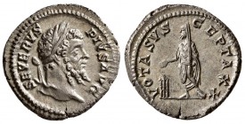 Septimius Severus AD 193-211. AR Denarius. (3.9 g, 19.2 mm) 
 Rome
 SEVERVS PIVS AVG, laureate head right / 
 VOTA SVSCEPTA XX, Severus veiled, sta...