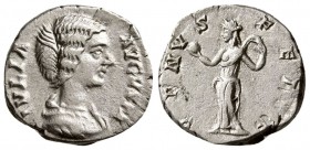 Julia Domna. AD 193-211. AR Denarius (3.20 g, 17.30 mm)
 Rome.
 IVLIA AVGVSTA, draped bust right / 
 VENVS FELIX, Venus standing left, holding appl...