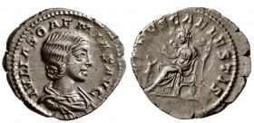 Julia Soaemias (mother of Elagabalus). AD 218-222. AR Denarius. (2.8 g, 18.52 mm) 
 Antioch. 
 IVLIA SOEMIAS AVG, draped bust right / VENVS CAELESTI...