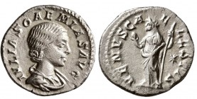 Julia Soaemias. AD 218-222. AR Denarius.(3.10g 17.95 mm)
 Struck AD 220-222. Rome Denarius 
 IVLIA SOAEMIAS AVG, draped bust right / 
 VENVS CAELES...