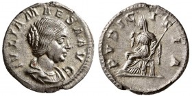 Julia Maesa, Augusta, AD 218-224/5. AR Denarius.(2.60g 19.12mm)
 Rome. 
 IVLIA MAESA AVG Draped bust of Julia Maesa to right./
 PVDICITIA Pudicitia...